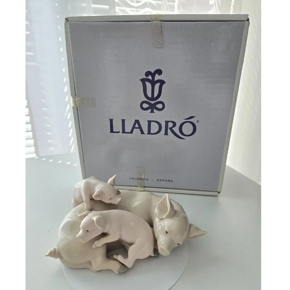 Vintage  Lladro ‘Playful Piglets’ Porcelain Figurine (5228) With Box Rare - Picture 1 of 13